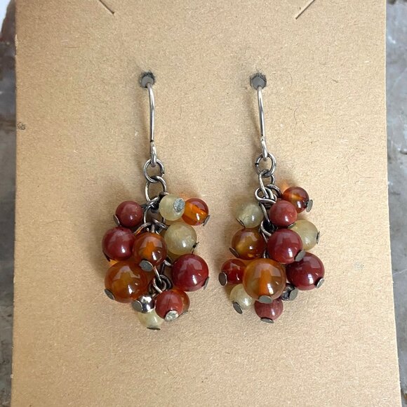 Sterling Silver 925 Beaded Red Jasper Multi-stone Dangle Drop Earrings - Picture 11 of 16
